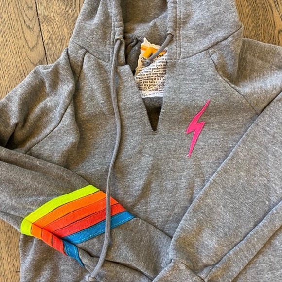 Aviator Nation Bolt Stitch Chevron 5 Split Nexk Raglan Hoodie 🌈 Size M - Picture 7 of 7